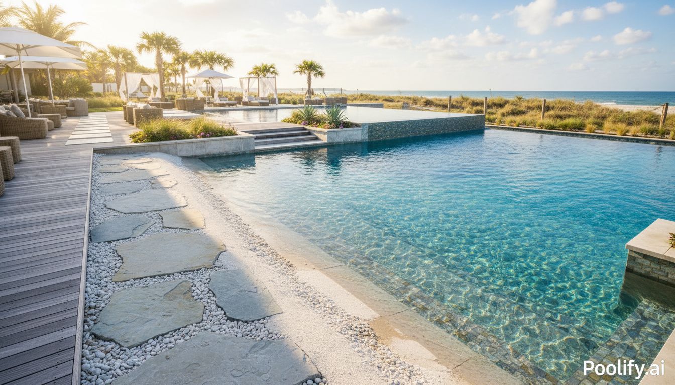 Materials and Finishes for Beach Entry Pool Designs - beach entry pool designs