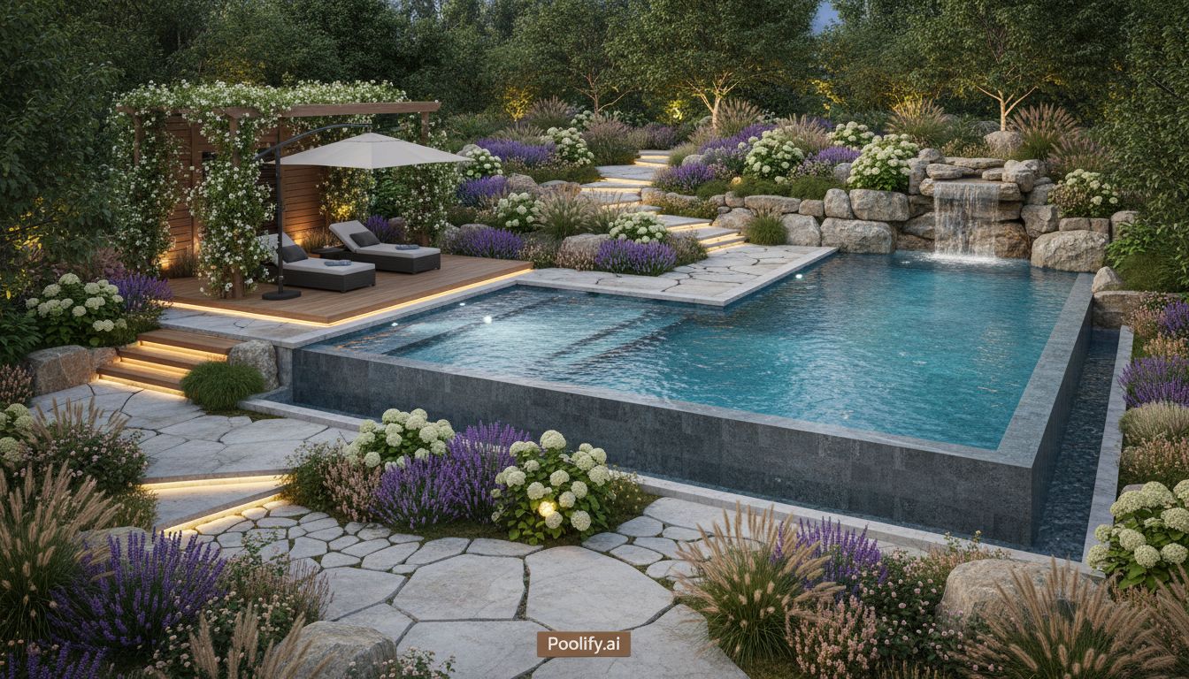 Landscaping Integration for L Shaped Pool Designs - l shaped pool designs