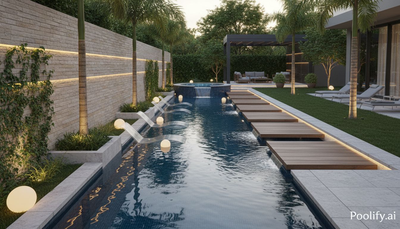 Design Elements That Enhance Narrow Pool Aesthetics - narrow pool designs