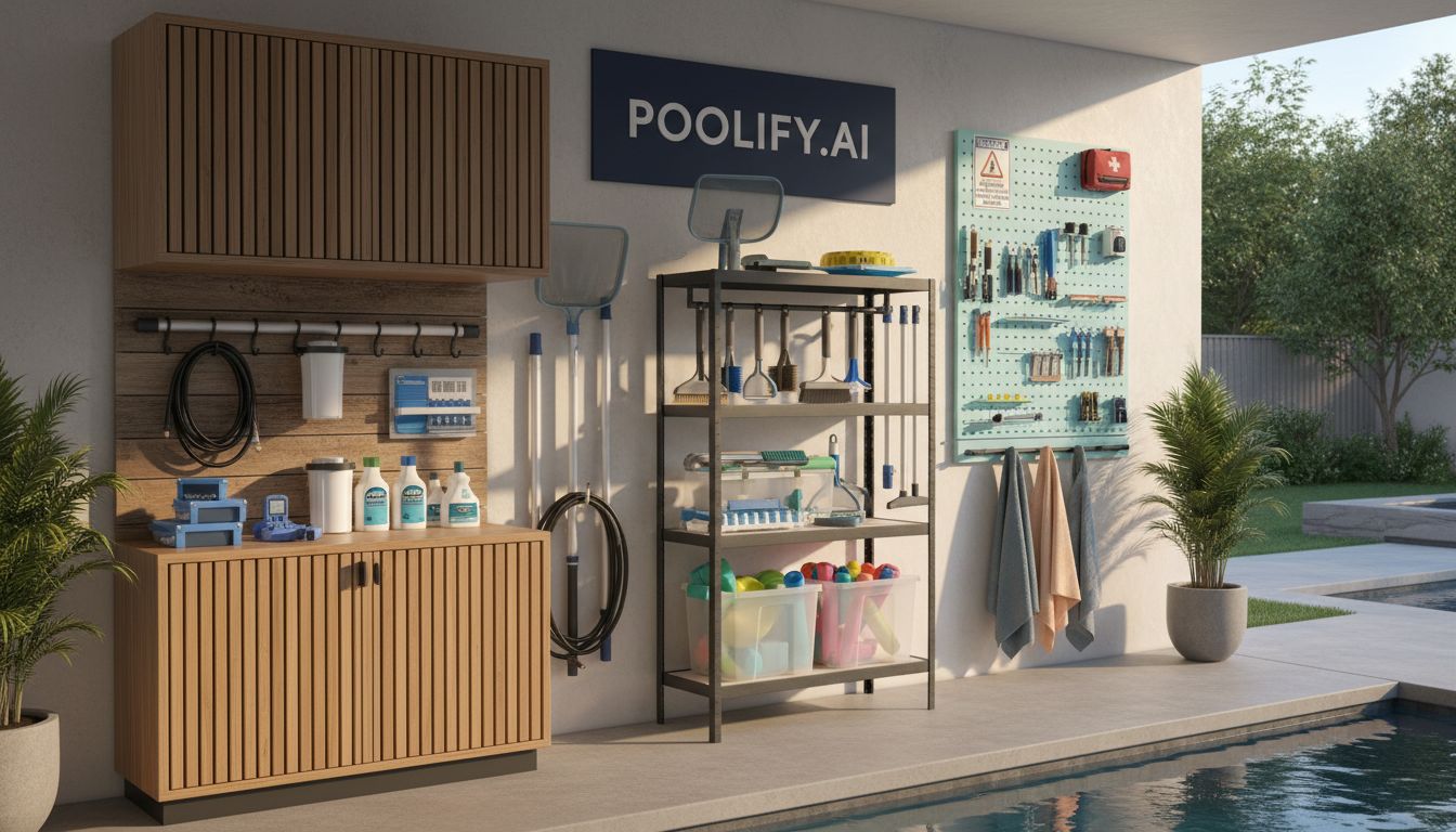 Pool Equipment and Tool Storage Options - pool storage ideas