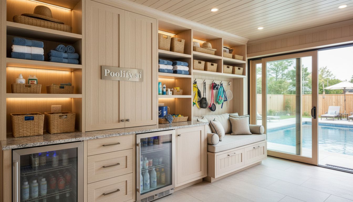 Integrated Pool House Storage Solutions - pool storage ideas