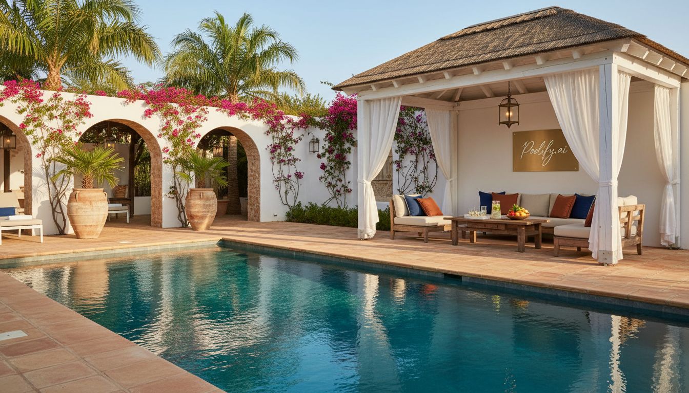 Mediterranean-Inspired Pool with Cabana Ideas - pool with cabana ideas