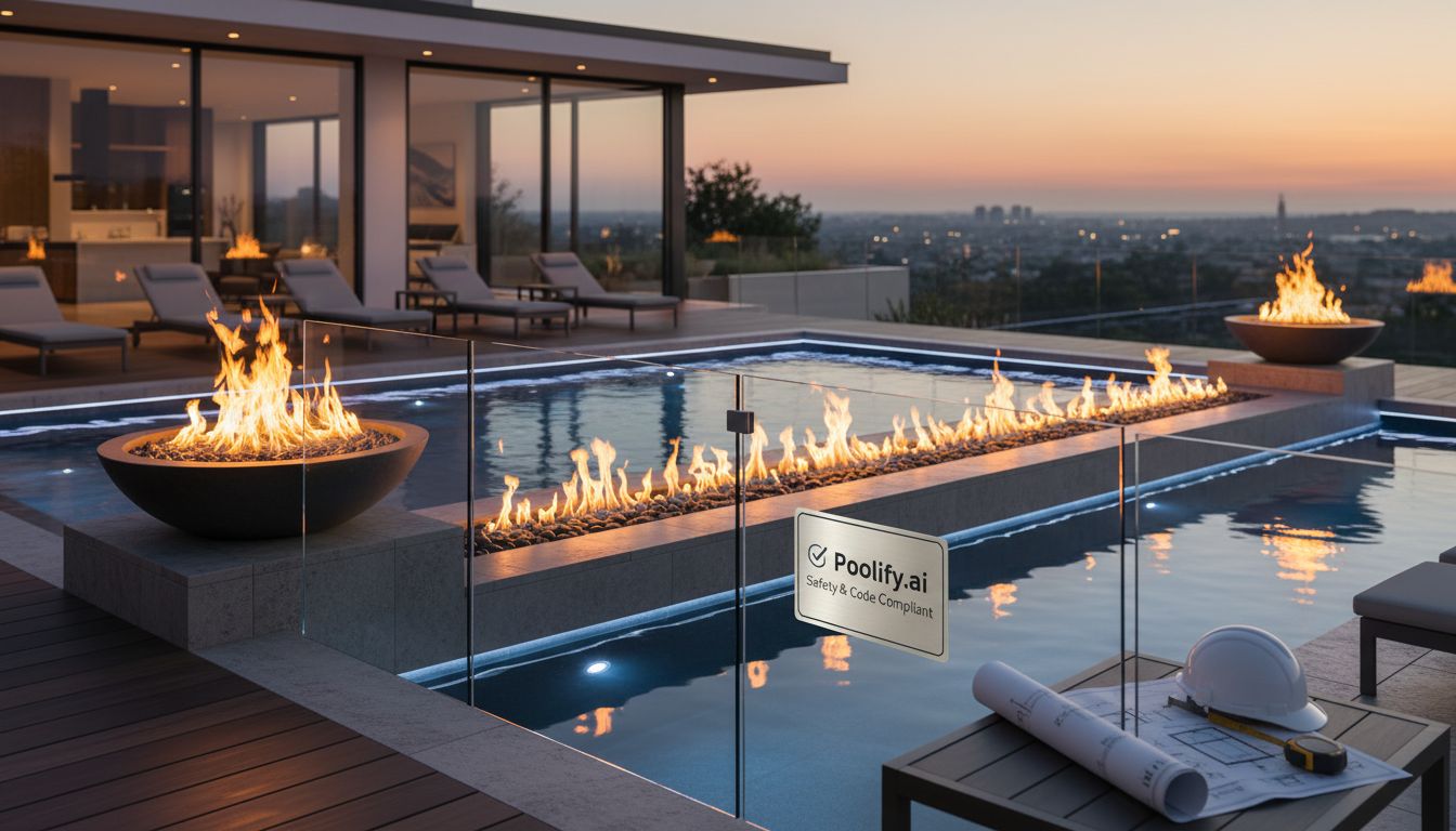 Safety Requirements and Building Codes for Pool Fire Features - pool with fire feature