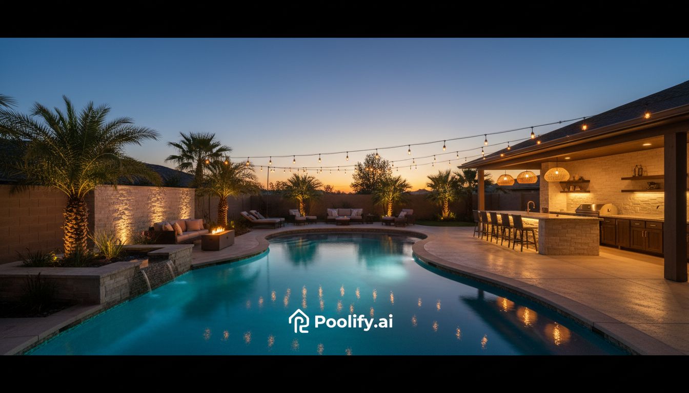 Lighting Design for Evening Enjoyment - pool with outdoor kitchen