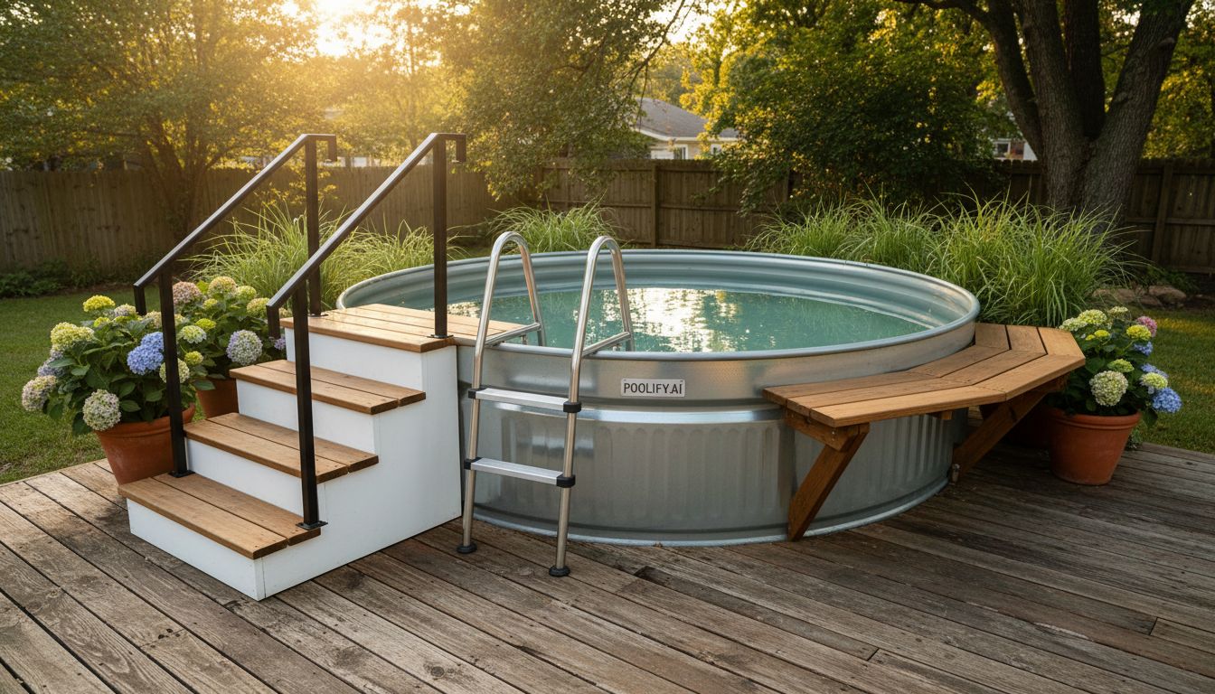 Stock Tank Pool Ideas for Entry and Exit Solutions - stock tank pool ideas