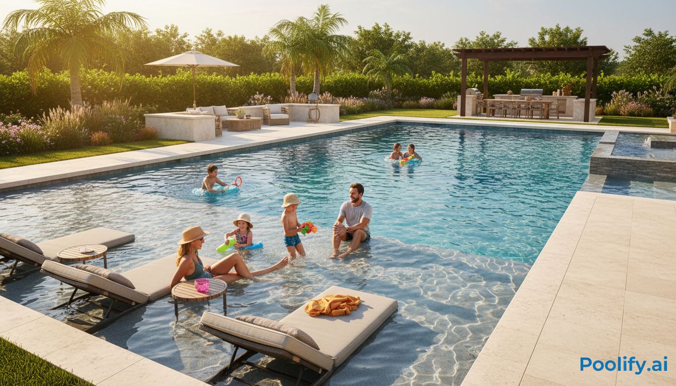 Family-Friendly Tanning Ledge Pool Ideas - tanning ledge pool ideas